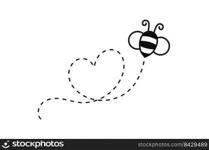 Bee flying path. A bee flying in a dotted line The flight path of a bee to honey.