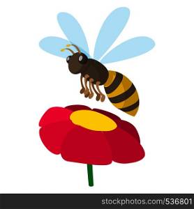 Bee icon in cartoon style isolated on white background. Bee flying on flower. Bee icon, cartoon style