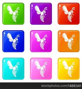 Bee icons set 9 color collection isolated on white for any design. Bee icons set 9 color collection