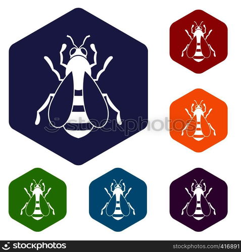 Bee icons set rhombus in different colors isolated on white background. Bee icons set