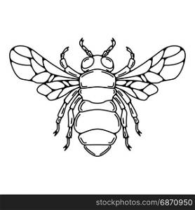 Bee illustration in line style isolated on white background. Design element for emblem, sign, label. Vector illustration