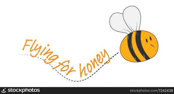 bee in flight for honey. Simple illustration for a theme design, isolated on a white background