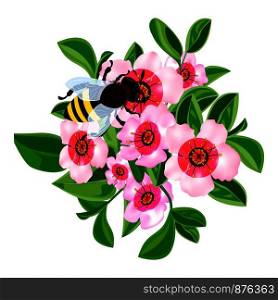 Bee in flowers icon. Cartoon of bee in flowers vector icon for web design isolated on white background. Bee in flowers icon, cartoon style