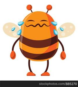 Bee is crying, illustration, vector on white background.