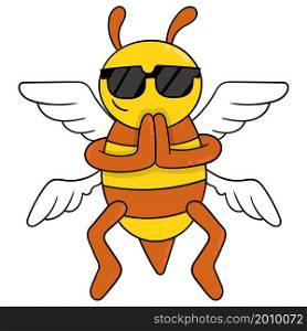bee is flying wearing cute sunglasses