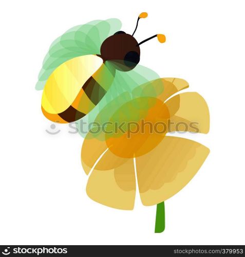 Bee on flower icon. Cartoon illustration of bee on flower vector icon for web design. Bee on flower icon, cartoon style