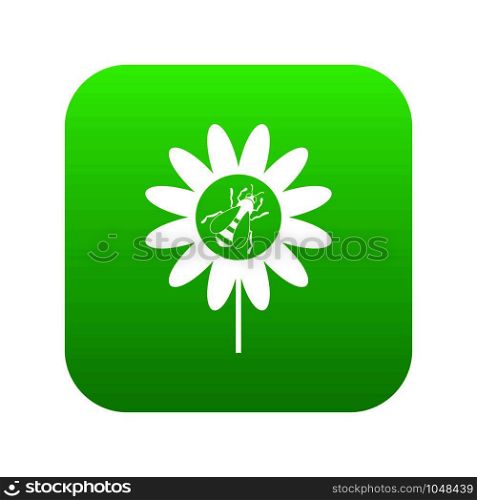 Bee on flower icon digital green for any design isolated on white vector illustration. Bee on flower icon digital green