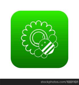 Bee on flower icon green vector isolated on white background. Bee on flower icon green vector