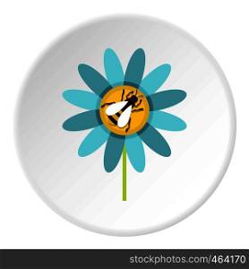 Bee on flower icon in flat circle isolated vector illustration for web. Bee on flower icon circle