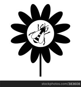 Bee on flower icon. Simple illustration of bee on flower vector icon for web. Bee on flower icon, simple style