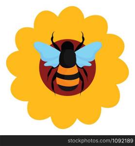 Bee on flower, illustration, vector on white background.