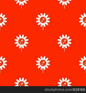 Bee on flower pattern repeat seamless in orange color for any design. Vector geometric illustration. Bee on flower pattern seamless