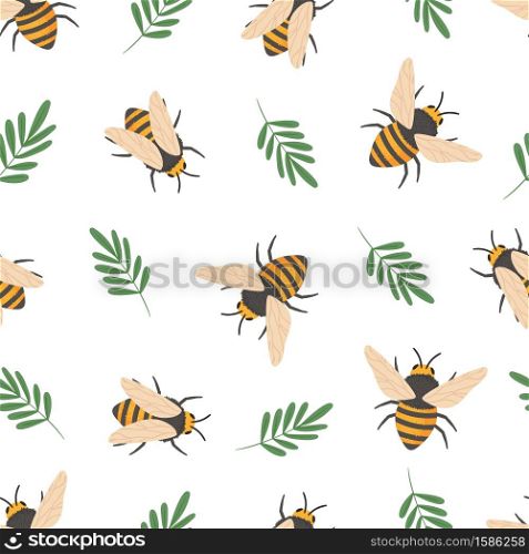 Bee pattern. Cute flying bees insects kids wallpaper or honey wrapping paper seamless vector doodle texture. Illustration bee insect flying pattern. Bee pattern. Cute flying bees insects kids wallpaper or honey wrapping paper seamless vector doodle texture