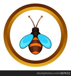 Bee vector icon in golden circle, cartoon style isolated on white background. Bee vector icon