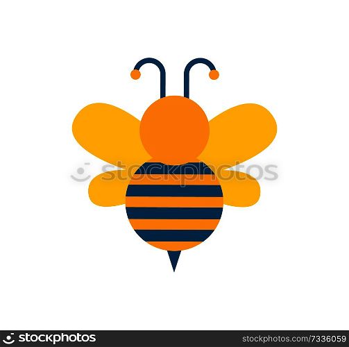 Bee with wings and stripes, antenna and bee with ornaments on body, insect with wings able to fly vector illustration isolated on white background. Bee with Wings and Stripes Vector Illustration