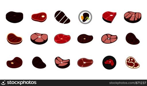 Beef icon set. Flat set of beef vector icons for web design isolated on white background. Beef icon set, flat style
