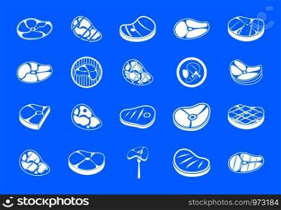Beef icon set. Simple set of beef vector icons for web design isolated on blue background. Beef icon blue set vector