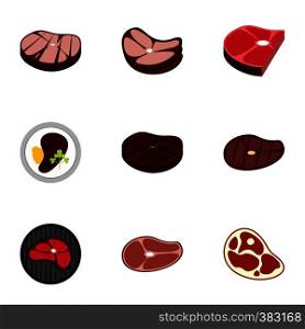 Beef icons set. Flat illustration of 9 beef vector icons for web. Beef icons set, flat style