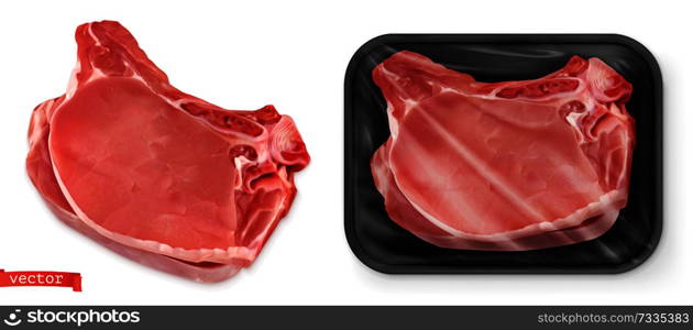 Beef meat. Fresh steak in the package. Food 3d vector realistic