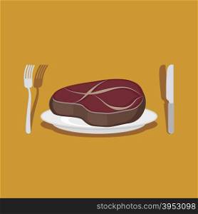 Beef Steak. Cutlery: knife and fork. Vector illustration&#xA;