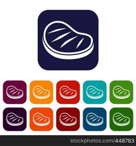 Beef steak icons set vector illustration in flat style In colors red, blue, green and other. Beef steak icons set flat