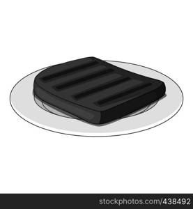 Beef steak on a plate icon in monochrome style isolated on white background vector illustration. Beef steak on a plate icon monochrome