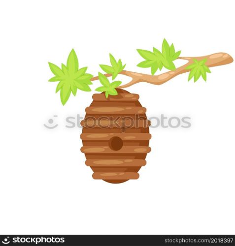 Beehive in cartoon style isolated on white background.
