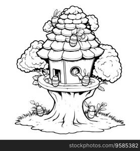 Beehive On A Tree Coloring Page for Kids