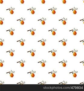 Beehive on tree pattern seamless repeat in cartoon style vector illustration. Beehive on tree pattern