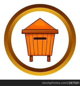 Beehive vector icon in golden circle, cartoon style isolated on white background. Beehive vector icon