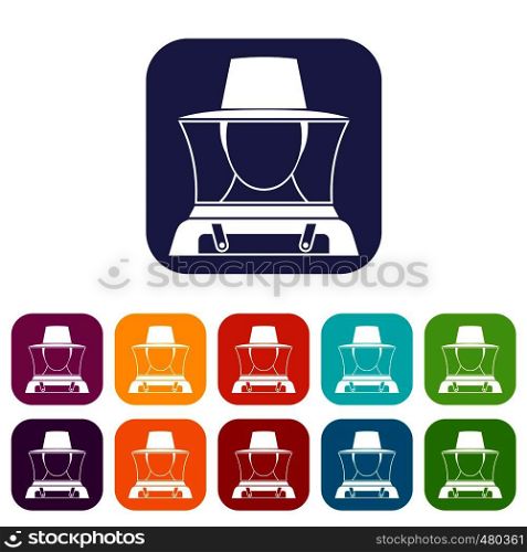 Beekeeper icons set vector illustration in flat style in colors red, blue, green, and other. Beekeeper icons set
