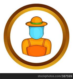 Beekeeper vector icon in golden circle, cartoon style isolated on white background. Beekeeper vector icon