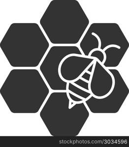 Beekeeping glyph icon. Beekeeping glyph icon. Honey bee on honeycomb. Apiary. Silhouette symbol. Negative space. Vector isolated illustration