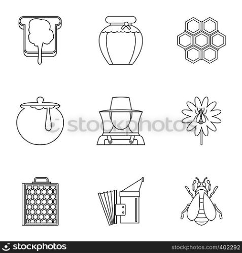 Beekeeping icons set. Outline illustration of 9 beekeeping vector icons for web. Beekeeping icons set, outline style