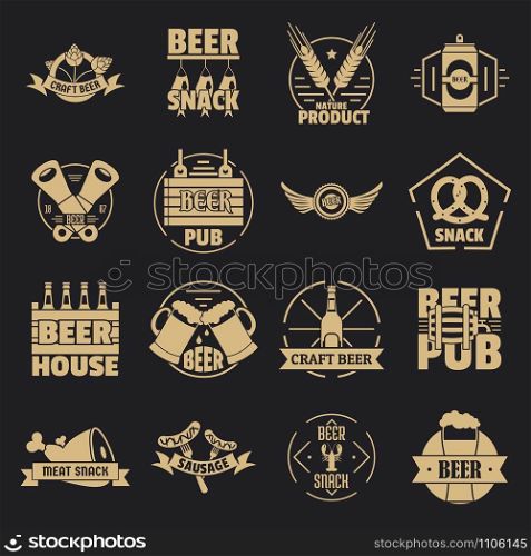 Beer alcohol logo icons set. Simple illustration of 16 beer alcohol logo vector icons for web. Beer alcohol logo icons set, simple style