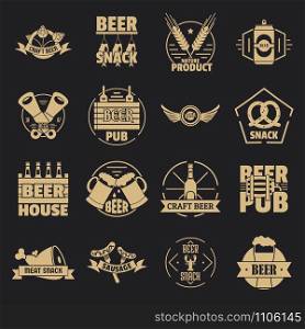 Beer alcohol logo icons set. Simple illustration of 16 beer alcohol logo vector icons for web. Beer alcohol logo icons set, simple style