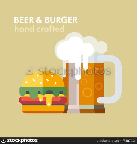 Beer and a Burger. Vector illustration.