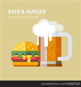 Beer and a Burger. Vector illustration.