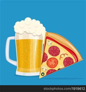Beer and pizza icon design. fast food,bar concept. Vector illustration in flat style. Beer and pizza.