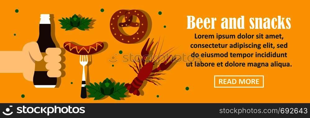 Beer and snacks banner horizontal concept. Flat illustration of beer and snacks banner horizontal vector concept for web. Beer and snacks banner horizontal concept