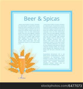 Beer and Spices Poster with Pilsner Glass Vector. Beer and spices poster with pilsner glass on background of ears of wheat with place for text. Refreshing alcoholic beverage in transparent glassware