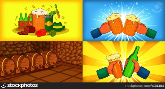 Beer banner set horizontal in cartoon style for any design vector illustration. Beer banner set horizontal, cartoon style