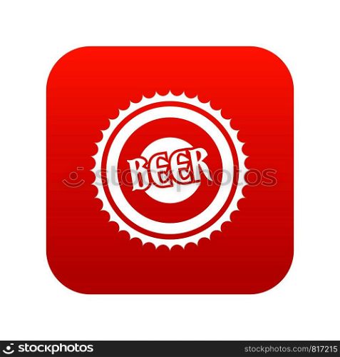 Beer bottle cap icon digital red for any design isolated on white vector illustration. Beer bottle cap icon digital red