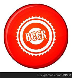 Beer bottle cap icon in red circle isolated on white background vector illustration. Beer bottle cap icon, flat style