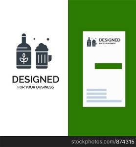 Beer, Bottle, Cup, Ireland Grey Logo Design and Business Card Template