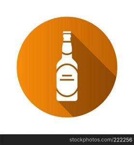 Beer bottle flat design long shadow icon. Vector silhouette symbol. Beer bottle flat design long shadow icon