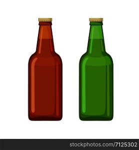 Beer bottle icons in two color variations in flat style isolated on white background. Vector illustration.. Beer bottle icons in flat style isolated on white.