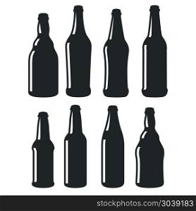 Beer bottles different shapes black vector icons. Beer bottles different shapes black vector icons. Silhouette of bottle collection design illustration
