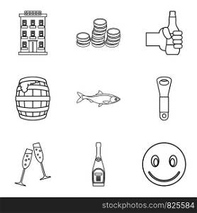 Beer cellar icons set. Outline set of 9 beer cellar vector icons for web isolated on white background. Beer cellar icons set, outline style