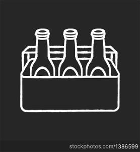 Beer chalk white icon on black background. Alcoholic beverage. Booze in package. Drinks in box. Spirits in container from convenience store. Ale sixpack. Isolated vector chalkboard illustration. Beer chalk white icon on black background